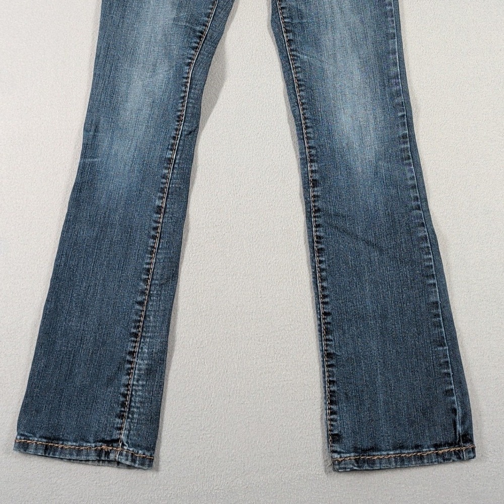 Miss Chic Jeans Womens 3 Blue Denim Low Rise Bootcut Embellished Flap Pocket - Picture 4 of 16